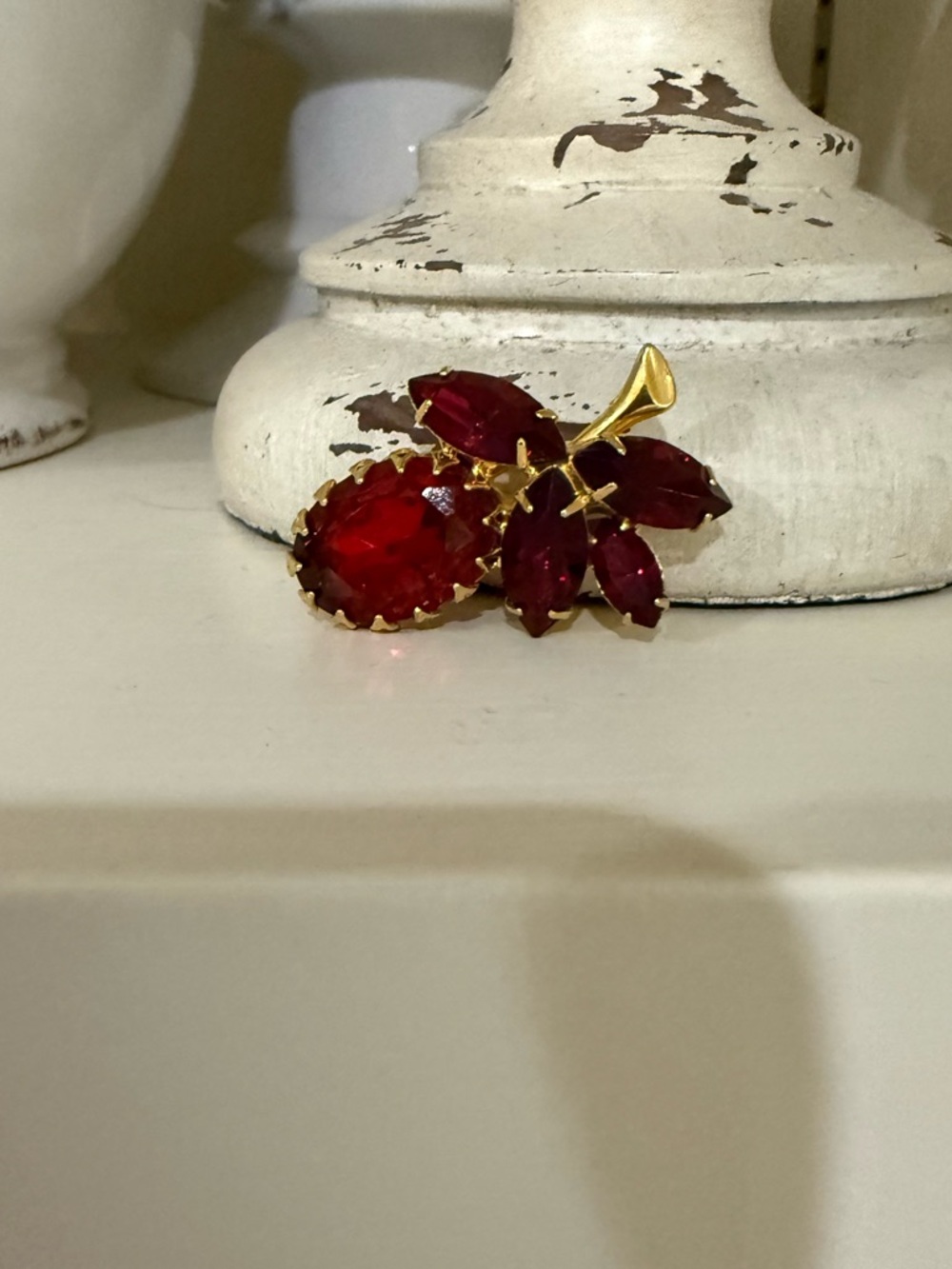Vintage Gold Tone and Ruby Red Brooch